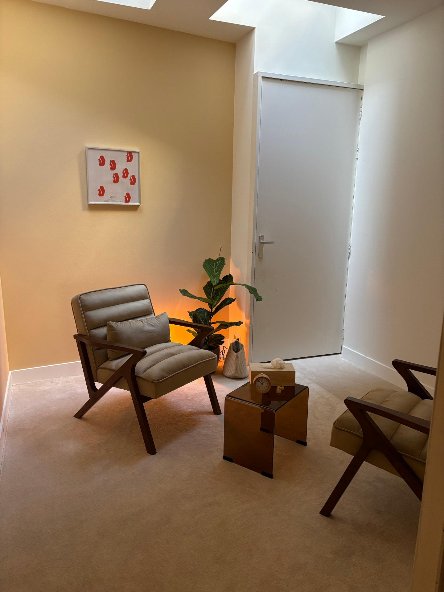 Two chairs and a plant in a calm consultation room